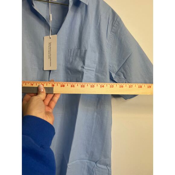 JEKAOYI Linen Blend Short Sleeve Button Down Pocket Shirt Men's Large Blue - Picture 7 of 8
